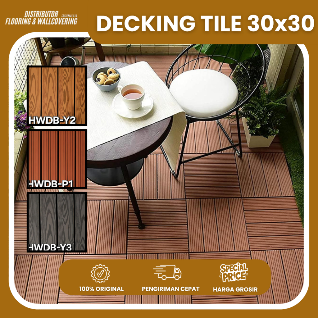 PVC Decking Tile Kayu Anti Air Desain Bagus 30Cm x 30Cm Lantai Luar Ruangan |  Decking Tile kayu