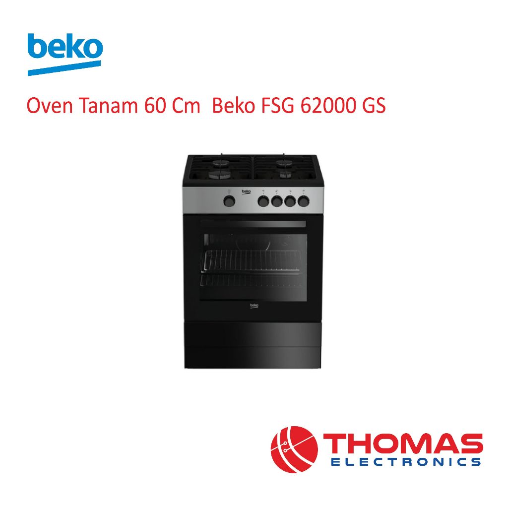 Kompor Oven Tanam Freestanding Gas Cooker 60 Cm Beko FSG62000GS FSG 62000 GS Black Enamel Garansi Re