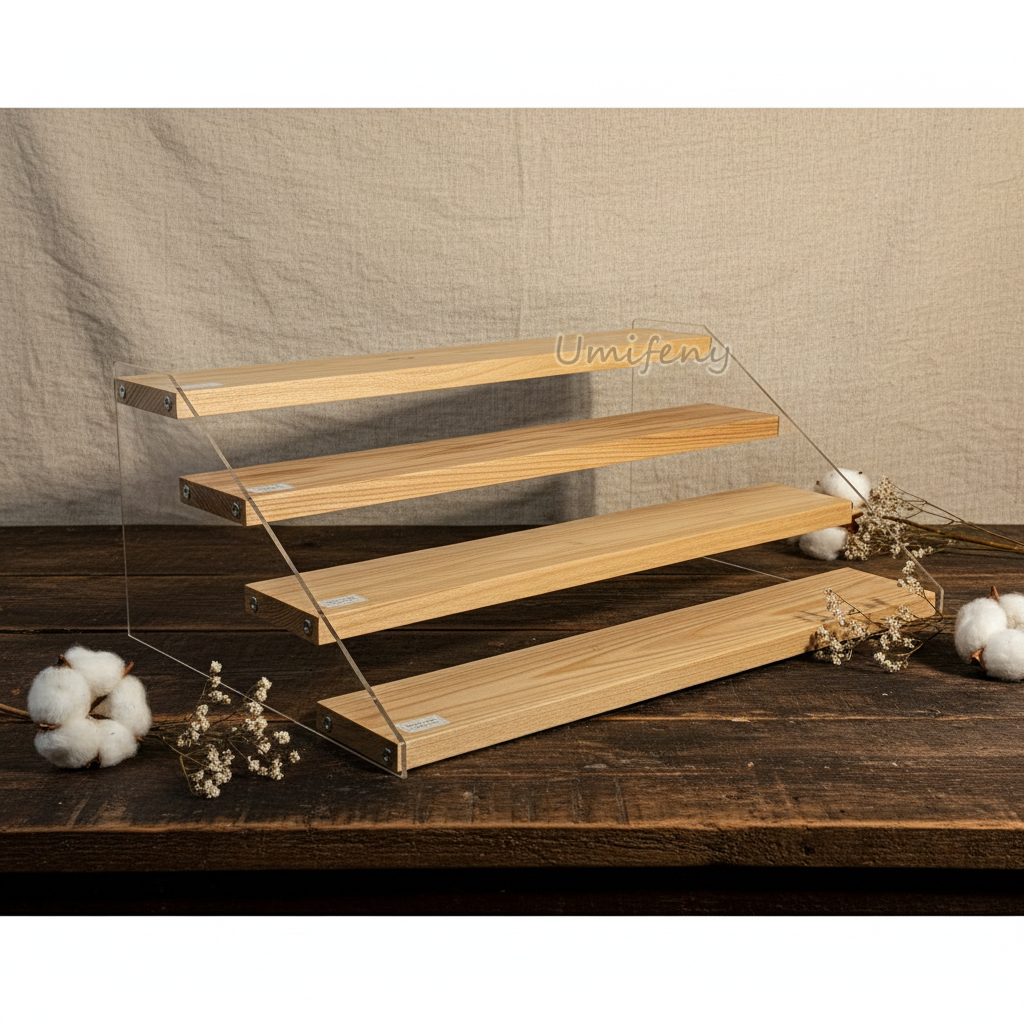 Rak Kayu 4 Susun Akrilik BENING Kayu Aesthetic Tempat Penyimpanan Bumbu Dapur Display