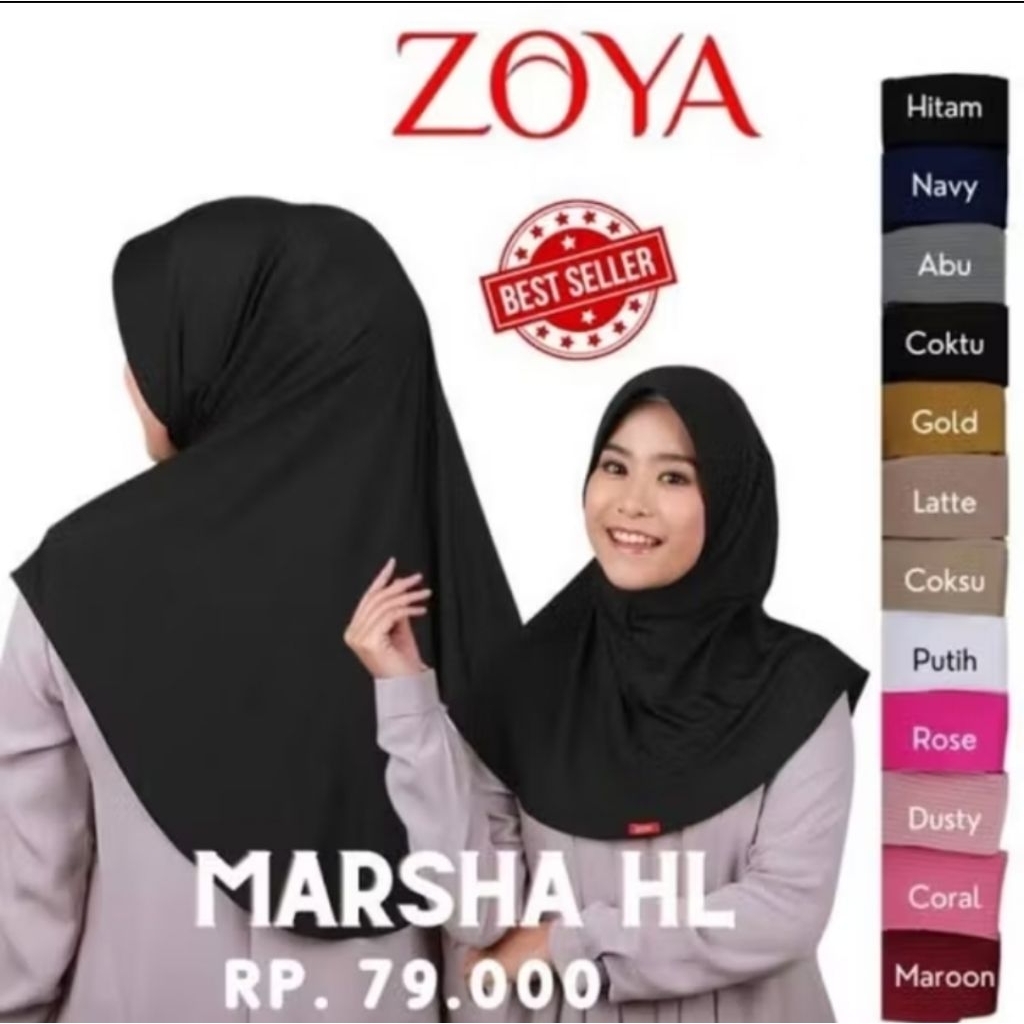Zoya Hijab Jilbab Bergo Instant Marsha HL Casual HEIQ HITAM