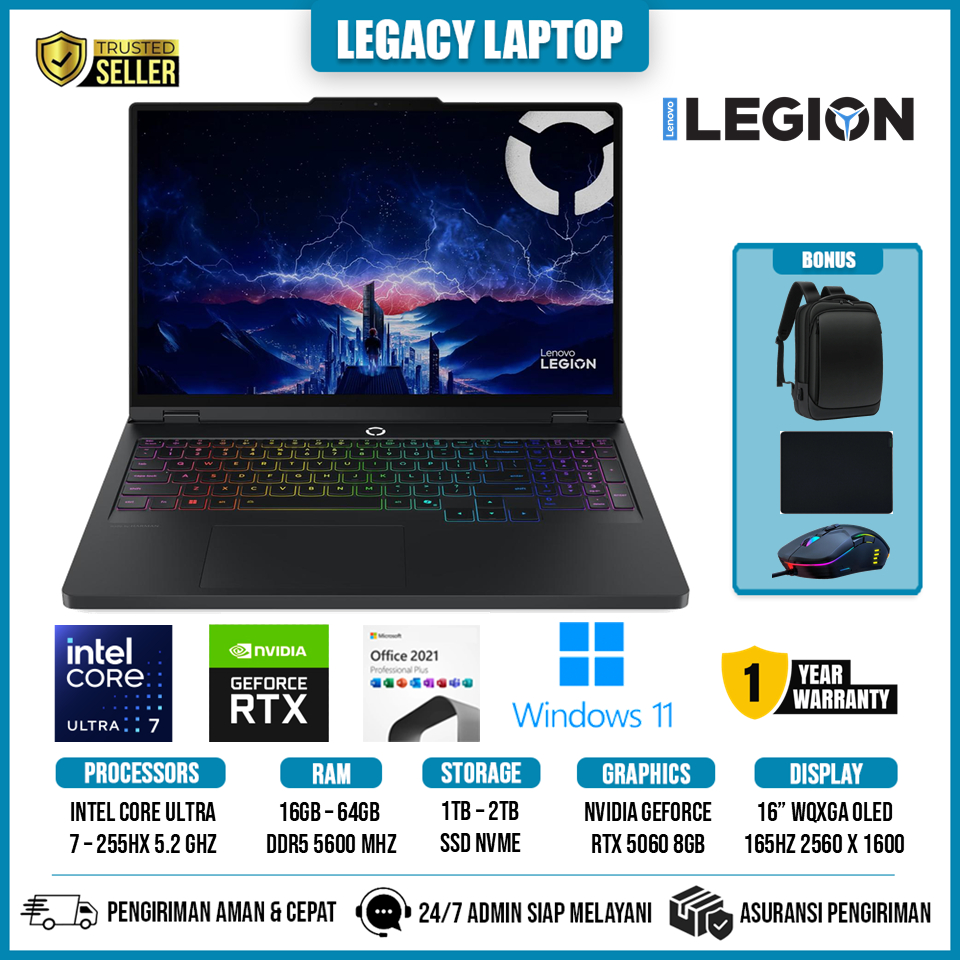 Lenovo Legion 5 Pro 16 Intel Ultra 7 255HX Ram 64GB 2TB SSD RTX5060 8GB WQXGA OLED 165Hz WIndows 11