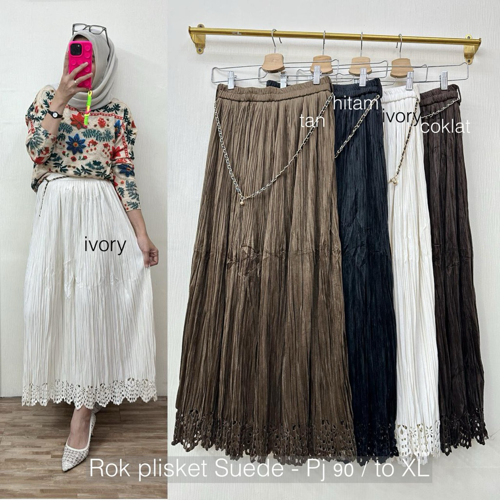 rok plisket suede impor premium