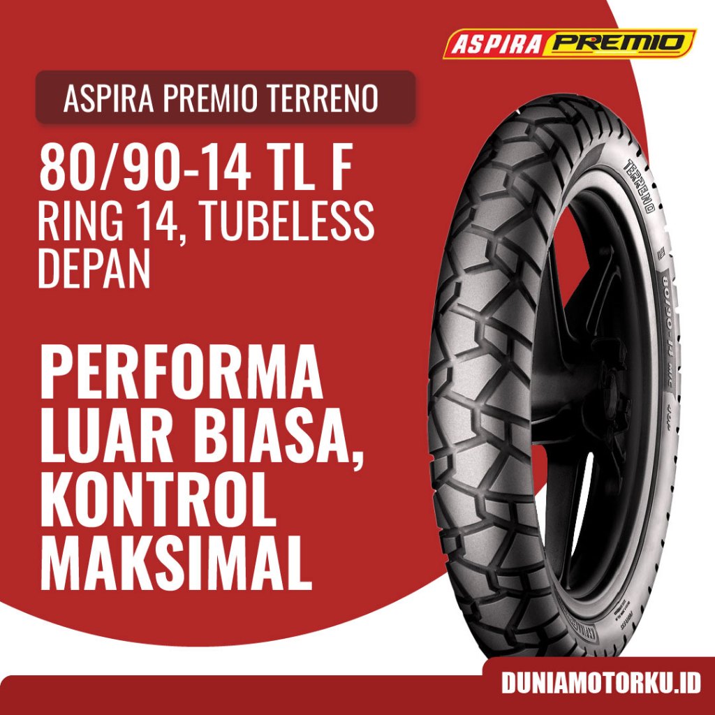 Ban Aspira 80/90-14 TL Premio Terreno Tubeless Ban Motor Depan