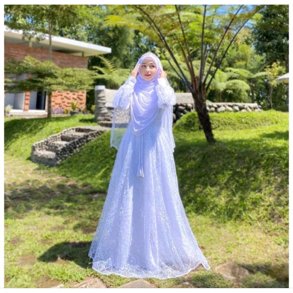 FULL SET GAUN AKAD SYARI GAUN, HIJAB, VEIL, free MAHKOTA Gamis Pesta Wanita Muslim Mewah