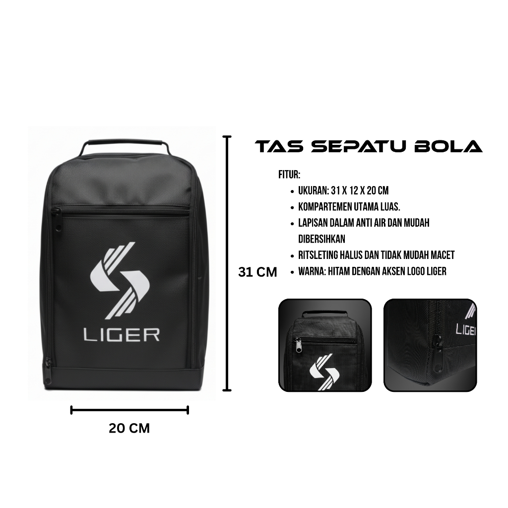 Liger Footwear Tas Sepatu Olahraga Bola Futsal Pria Wanita Tenteng Tali Pendek Bag Sport Original