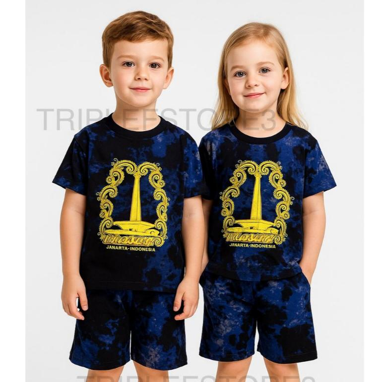 Setelan anak monas hitam biru kaos oleh oleh anak khas jakarta baju anak laki laki baju anak perempu