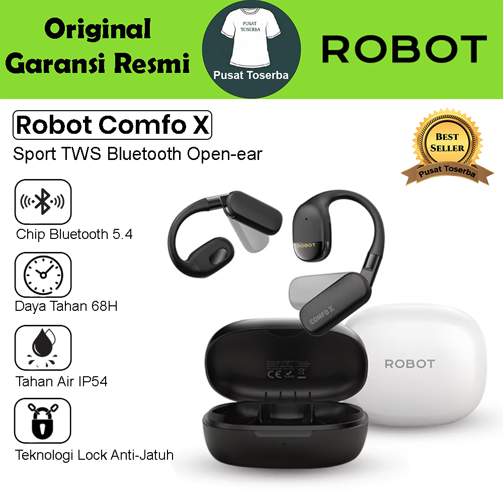 Headset Bluetooth Robot Comfo X TWS Open-ear AI Sport R-WAT Audio Super Bass