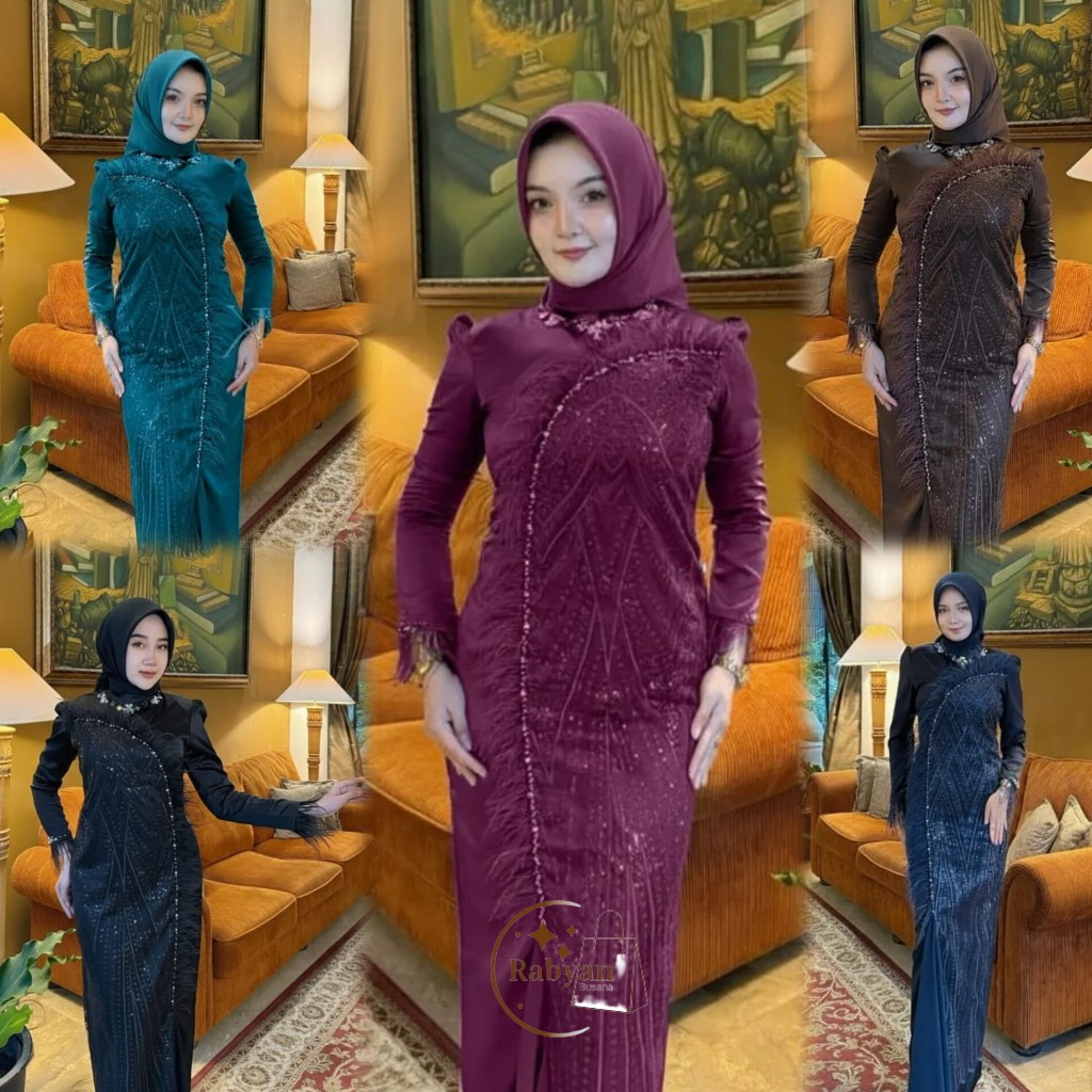 DRESS BROKAT KONDANGAN MEWAH PAYET BULU PREMIUM GAUN FORMAL ELEGAN VELVET MIX BROKAT TERBARU