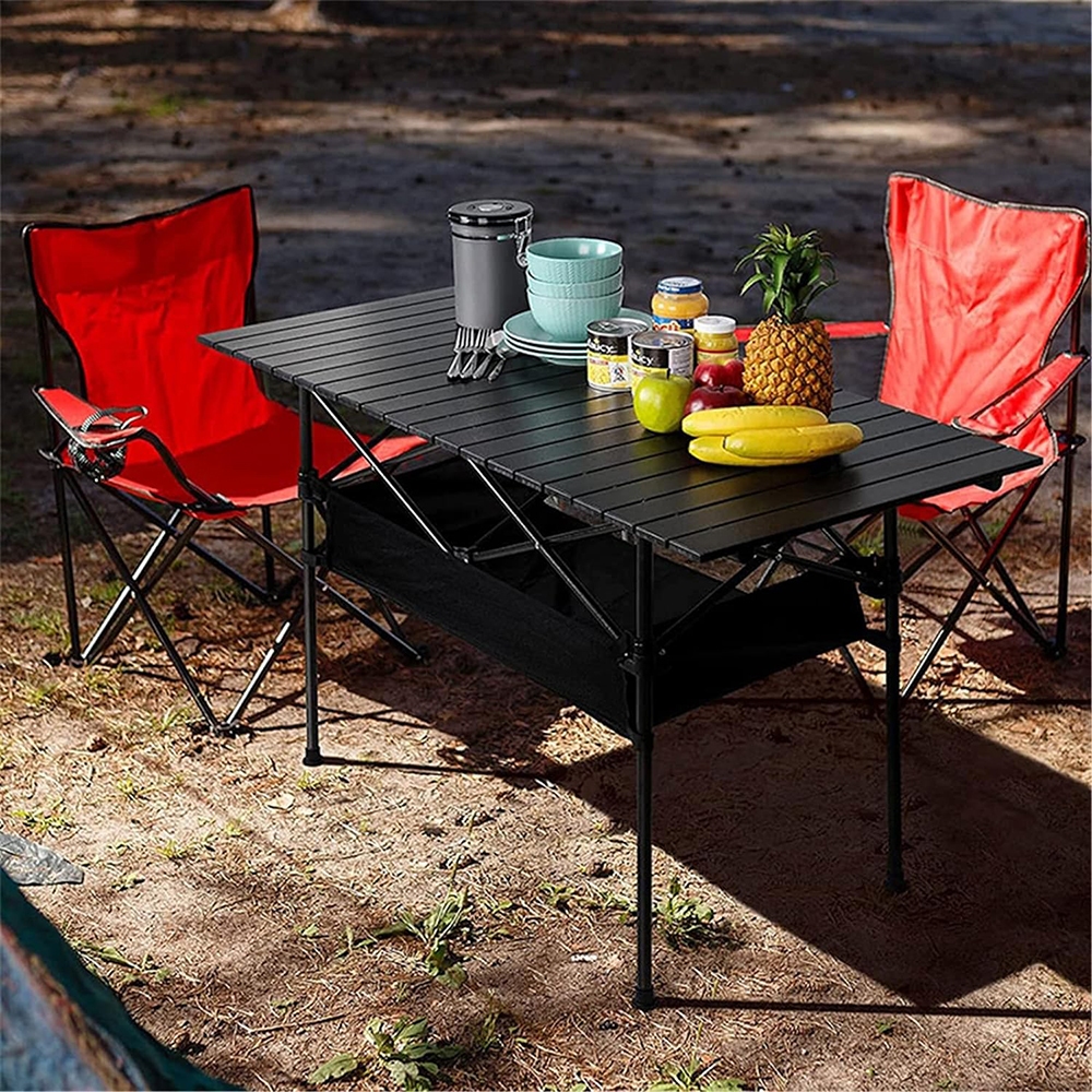 Meja Lipat Camping Hiking Portable Aluminium Dengan Rak Cloth