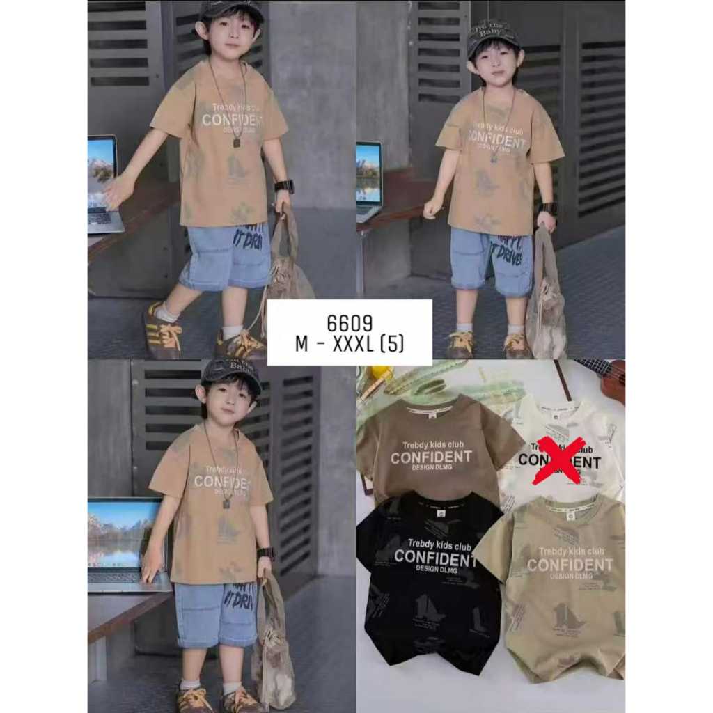 SETELAN KAOS ANAK COWOK BKK JEANS PENDEK (MATCHA-MOCCA-HITAM-GREENTEA)