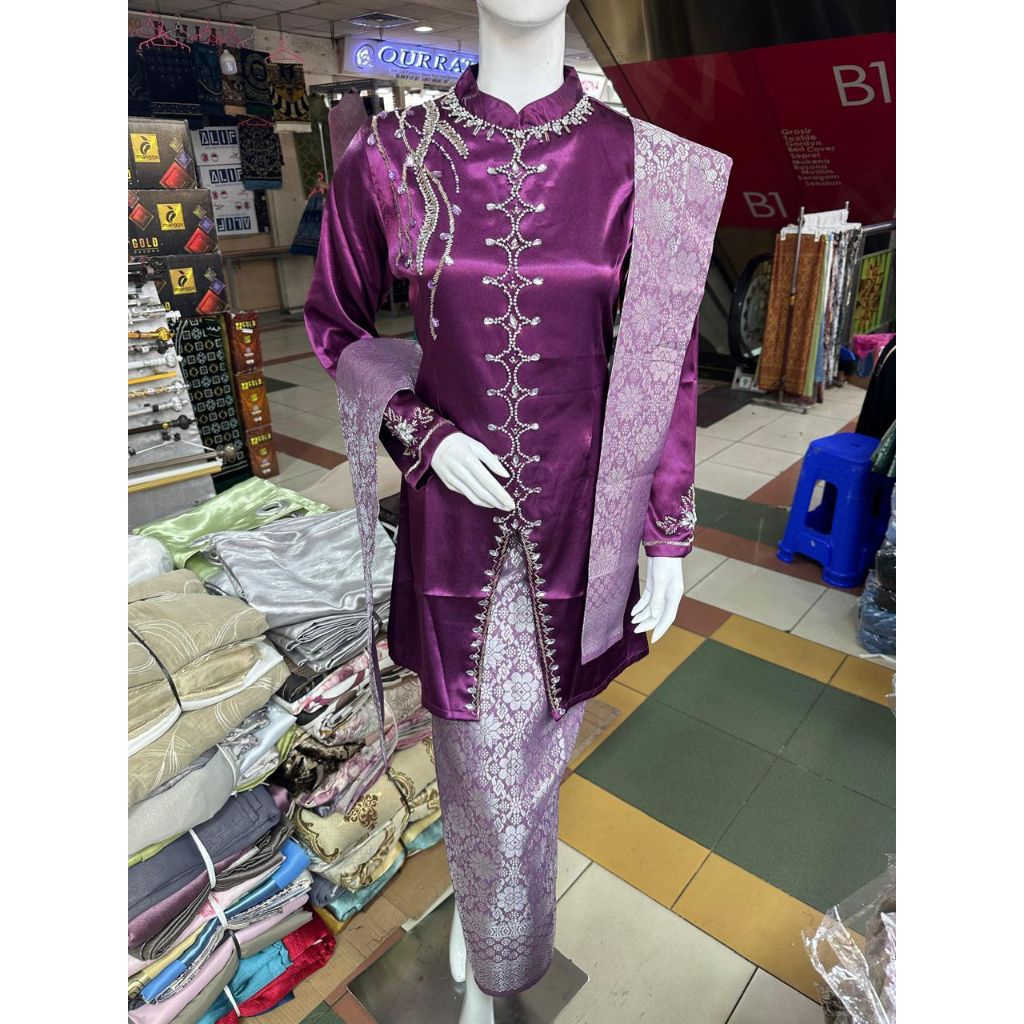 Set Kebaya Baju Kurung Azella Kebaya Kurung Payet Swarowski Gratis selendang Rok Songket/Baju Kurung
