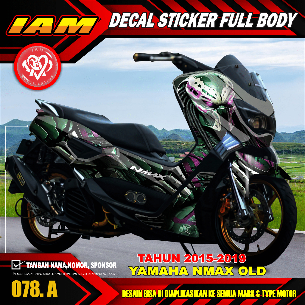 DECAL STICKER YAMAHA NMAX OLD LAMA 2016 2017 2018 2019 FULL BODY DESAIN PREDATOR - IAM 078 A