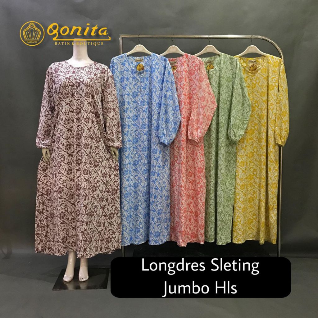 (Ld 116-126) Daster Qonita Lengan Panjang Long Dress Busui Jumbo Sleting Depan Home Dress Muslimah P