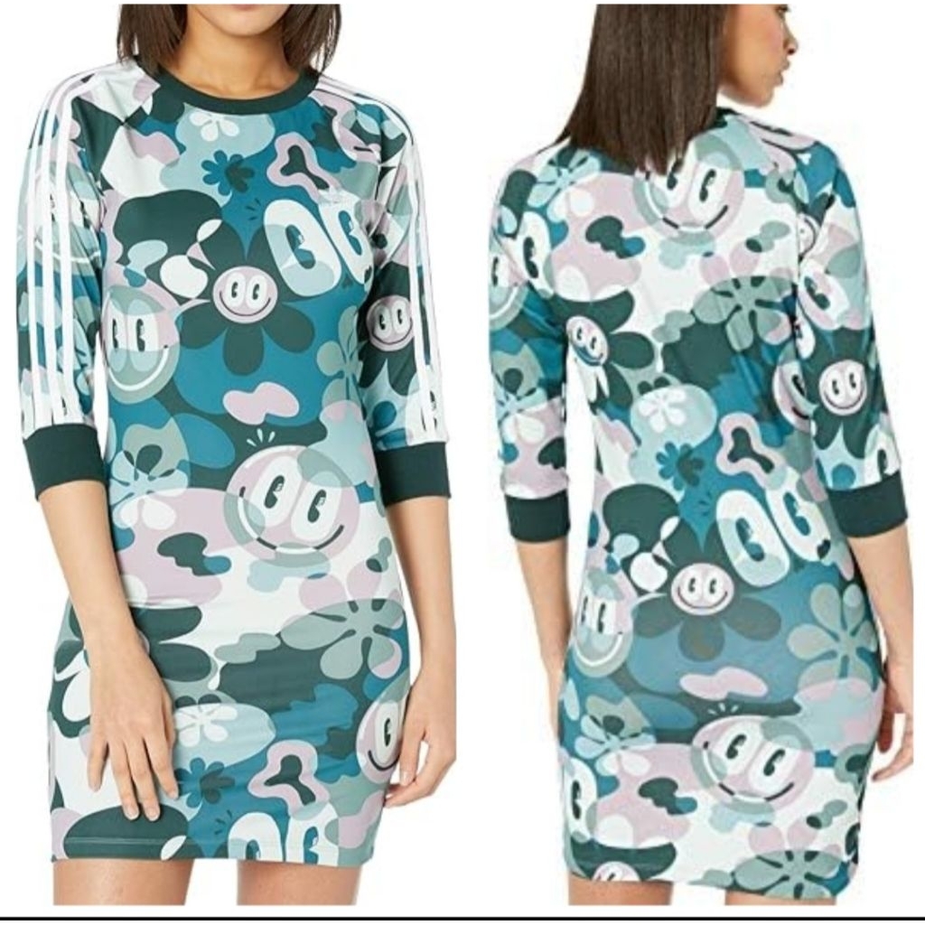 Adidas Originals X Hattie Stewart Trefoil 3 Stripes Camo Doodle Dress