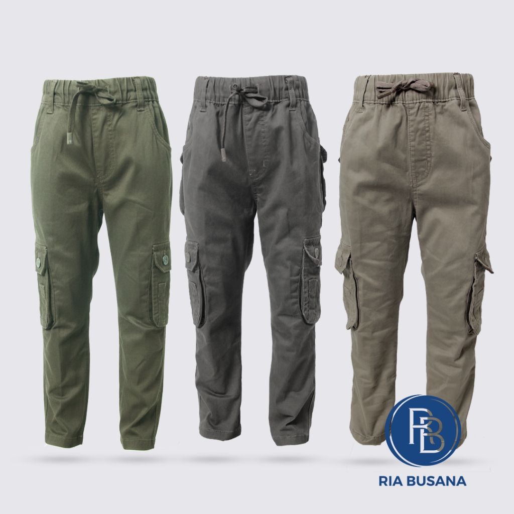 Ria Busana - Bombi - Celana Panjang Kasual Anak Pria Panjang Cargo Bio All Color  S-M-L