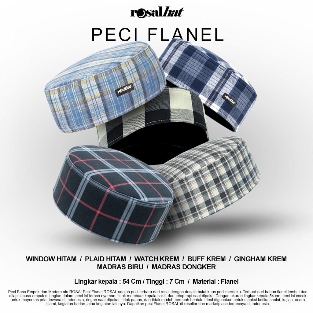 Peci Flanel ROSAL Peci Busa Empuk dan Modern Kopiah Bulat Pria Dewasa