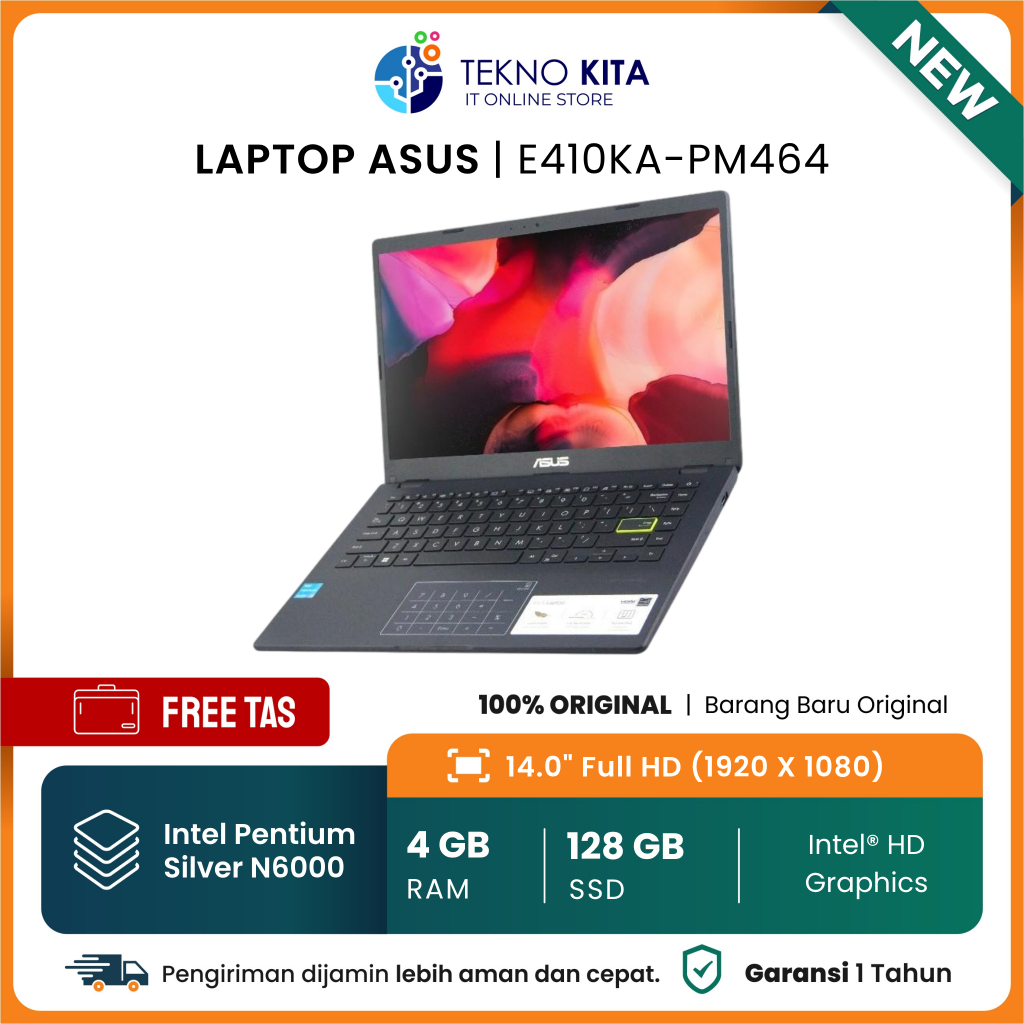 Laptop Murah 3 Juta-an Asus Intel Pentium Silver N6000 4GB 64GB Emmc + 128GB SSD Intel HD Grapics 14