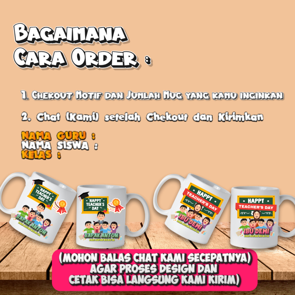 Mug Custom Hari Guru Custom Nama 340ml Desain Ibu Guru Berhijab / Ibu Guru / Bapak Guru