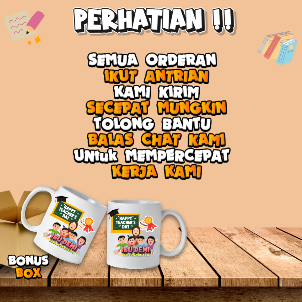 Mug Custom Hari Guru Custom Nama 340ml Desain Ibu Guru Berhijab / Ibu Guru / Bapak Guru