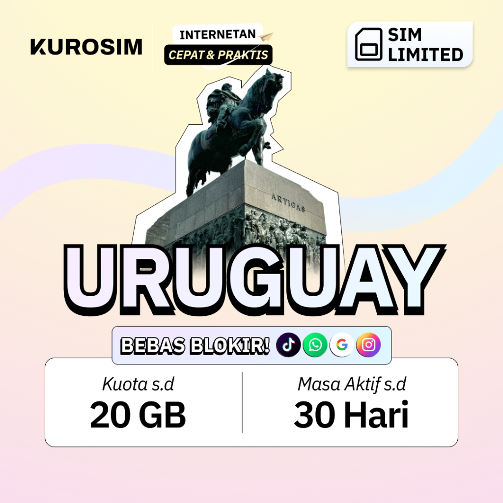 Kartu SIM Uruguay Kuota Besar Kurosim Support TIKTOK | SIM Card Travel Data Roaming Montevideo Claro