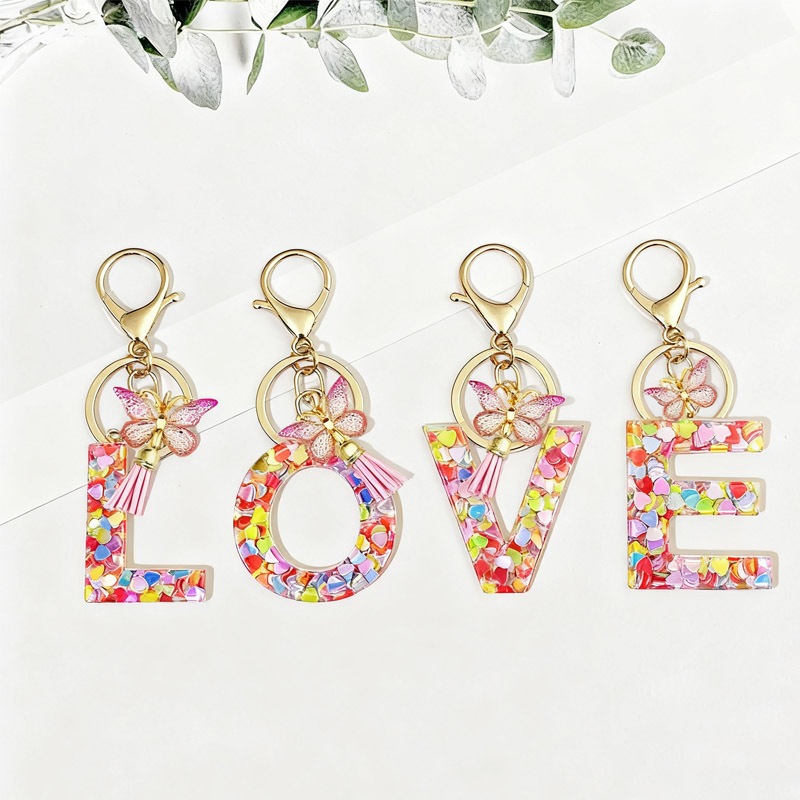 Keychain Huruf Bunga Gantungan Kunci Miniatur Unik Ganci Tas