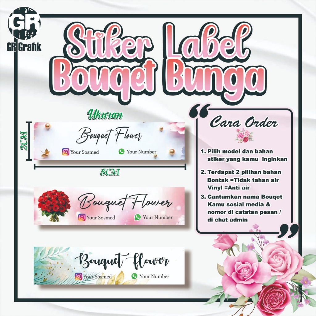 STIKER LABEL BOUQET BUNGA/STIKER NAMA USAHA BUKET/STIKER LABEL BRAND BUKET BUNGA (ISI 70 PCS)