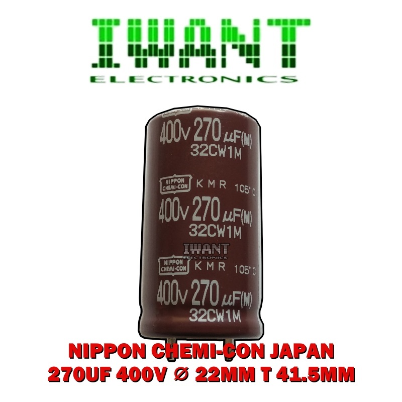 ELCO 270UF 400V 105° NIPPON CHEMI-CON CAPASITOR ELCO 270uF 400Volt 22MM T 41.5MM KAPASITOR 270UF 400