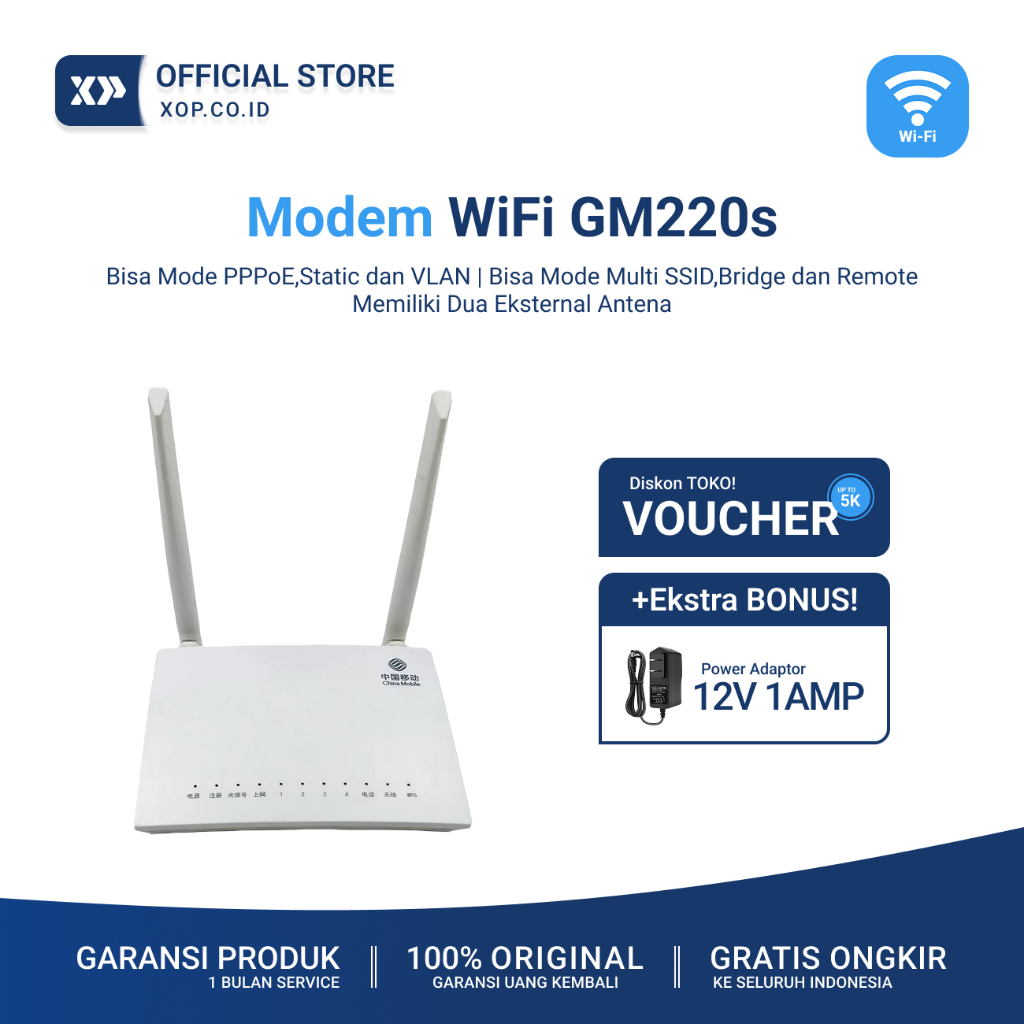 Modem GM220-S Xpon Gpon Epon Onu | Modem Router Dual Antena | Cocok Untuk RT RW Net Voucher