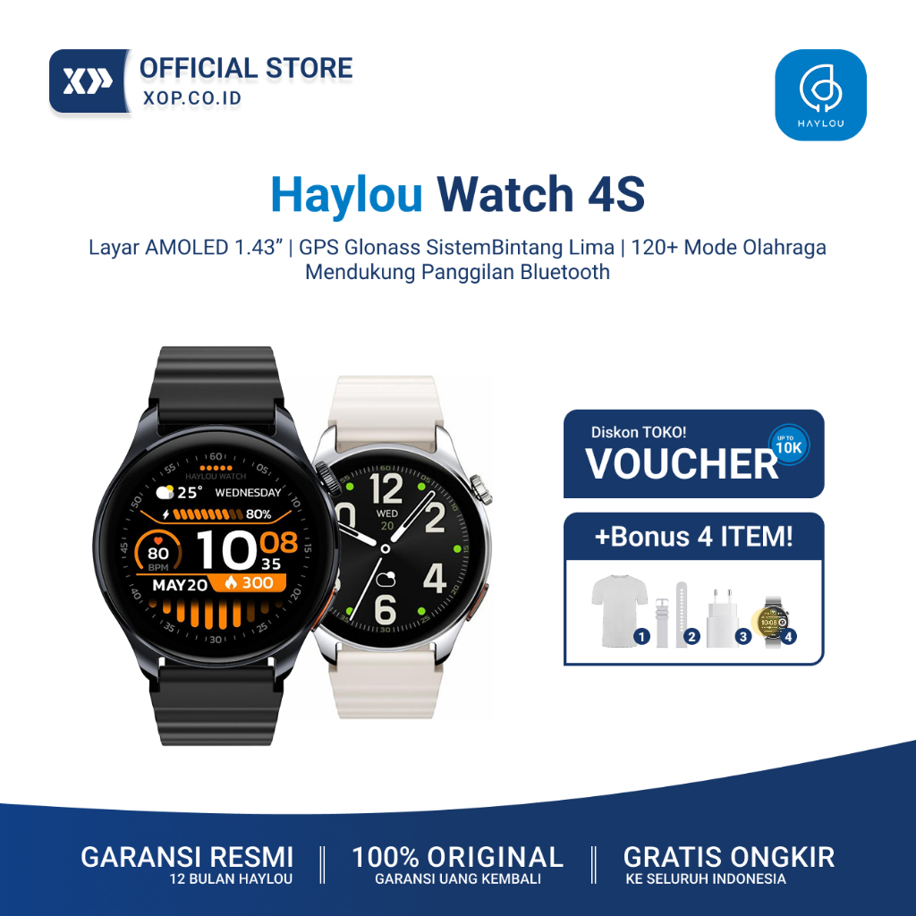 Haylou Watch 4S Smartwatch | Layar Amoled 1.43" | GPS Lima Sistem | Fitur Panggilan Bluetooth