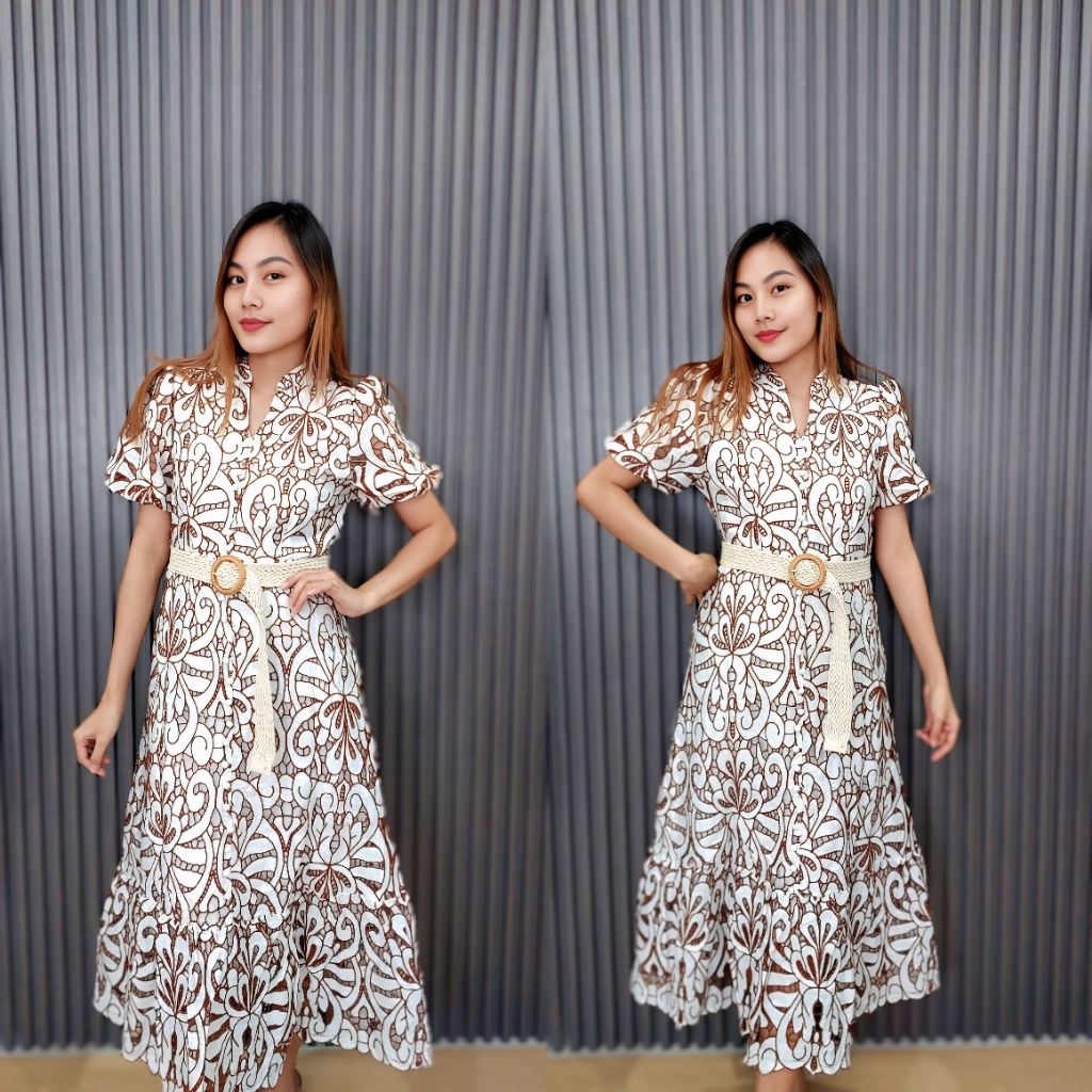 Dress Brukat Berwarna Lengan Balon Kode 7990/Dress Remaja/Dress Pesta JeshopFashion