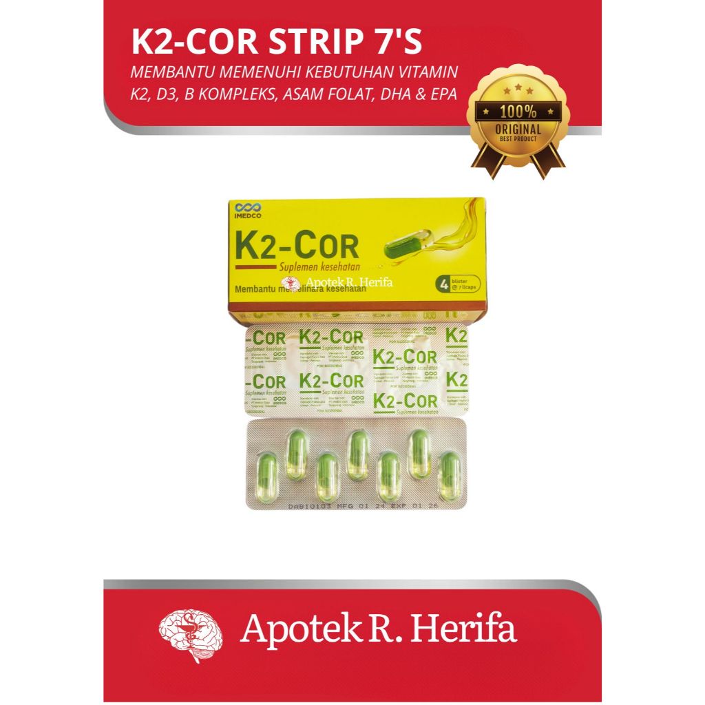 K2 COR ISI 7 KAPSUL (DHA, EPA, VIT D3, VIT K2 MK-7, B COMP, FOLIC ACID DAN MAGNESIUM) SUPPLEMEN KESE