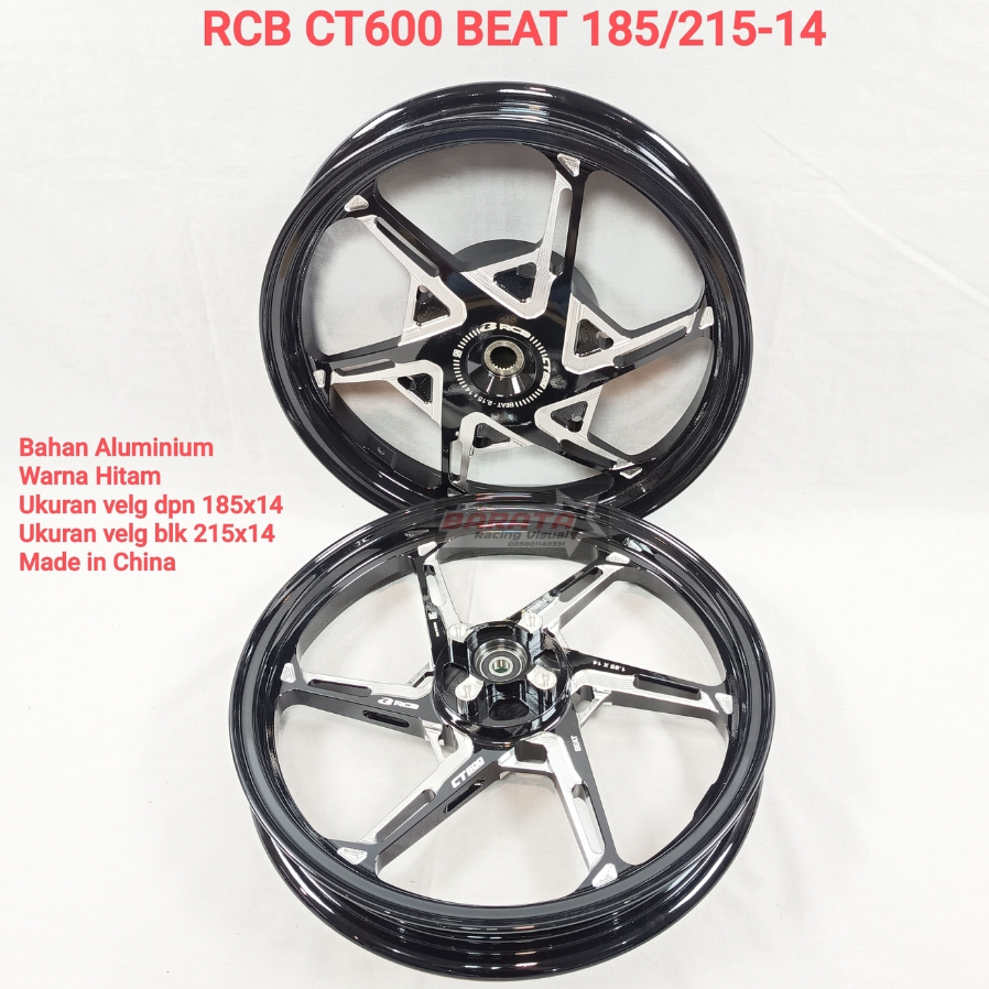 SEPASANG VELG RCB CT600 MOTOR BEAT/VARIO110/SCCOPY UK.185/215 RING 14 HITAM