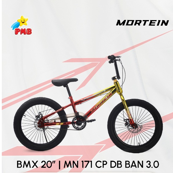 Sepeda BMX 20" MORTEIN FRAME CHROME MODEL TERBARU Ban JUMBO 2.50 (Anak Usia 8 tahun - Remaja)