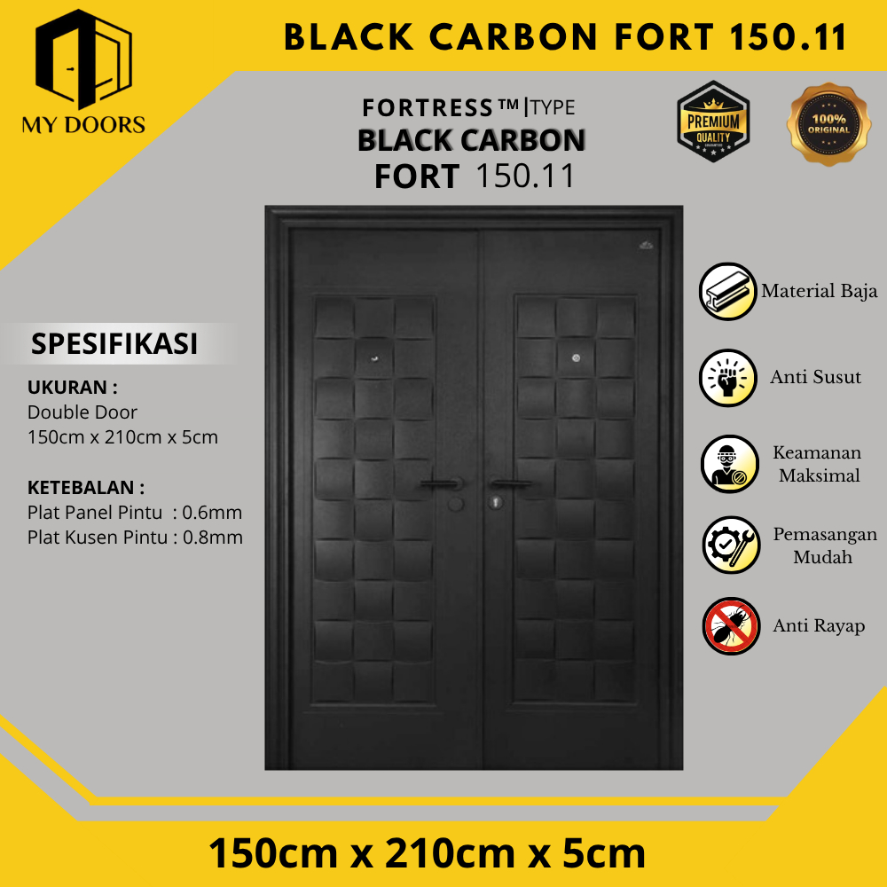 Pintu Rumah - Pintu Utama Baja Fortress Black Carbon150x210 Type FORT 150.11