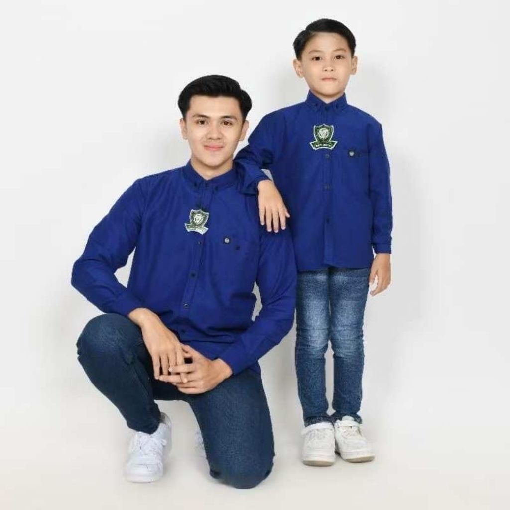 Riza 12 - Baju koko kemeja couple ayah anak birel biru bca benhur biru elektrik electric series katu