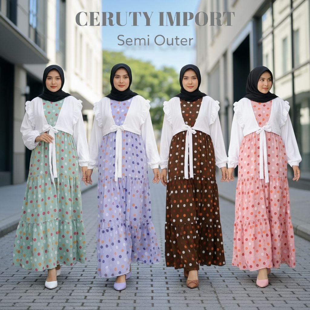 Gamis Ceruty Babydoll Polkadot Outer