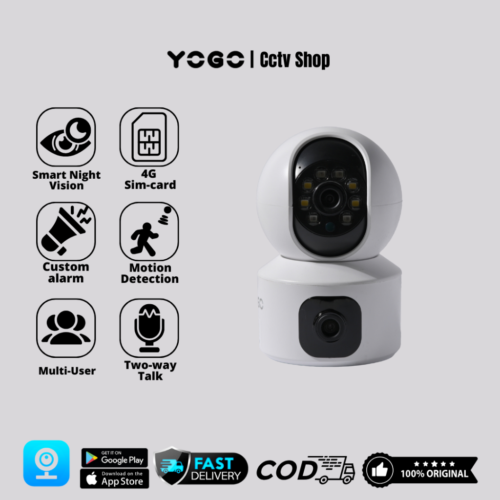 YOGO Original Smart IP Camera D308-Simcard 2 Display 8MP V380PRO Kamera Keamanan dengan SIM Card & M