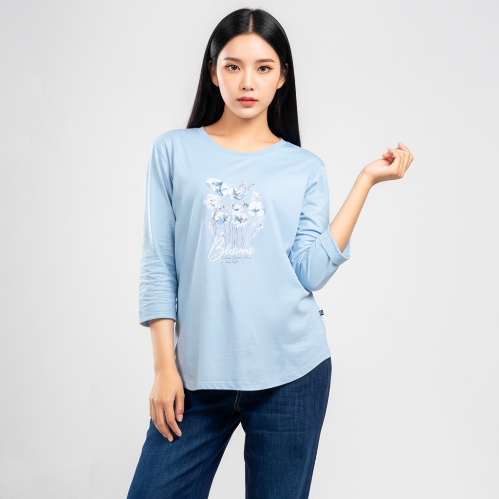 C2 Nerine Blue T-Shirt Wanita