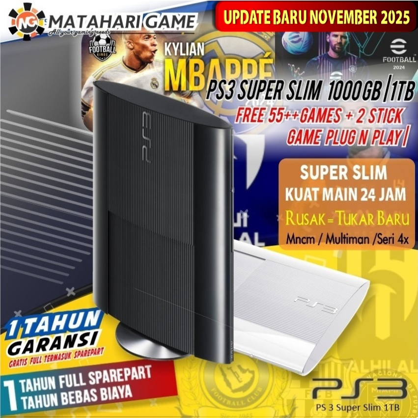 PS3 Asli Sony Super slim CFW 1TB 1000GB | 500GB | 320GB - preloved Garansi 1 Tahun