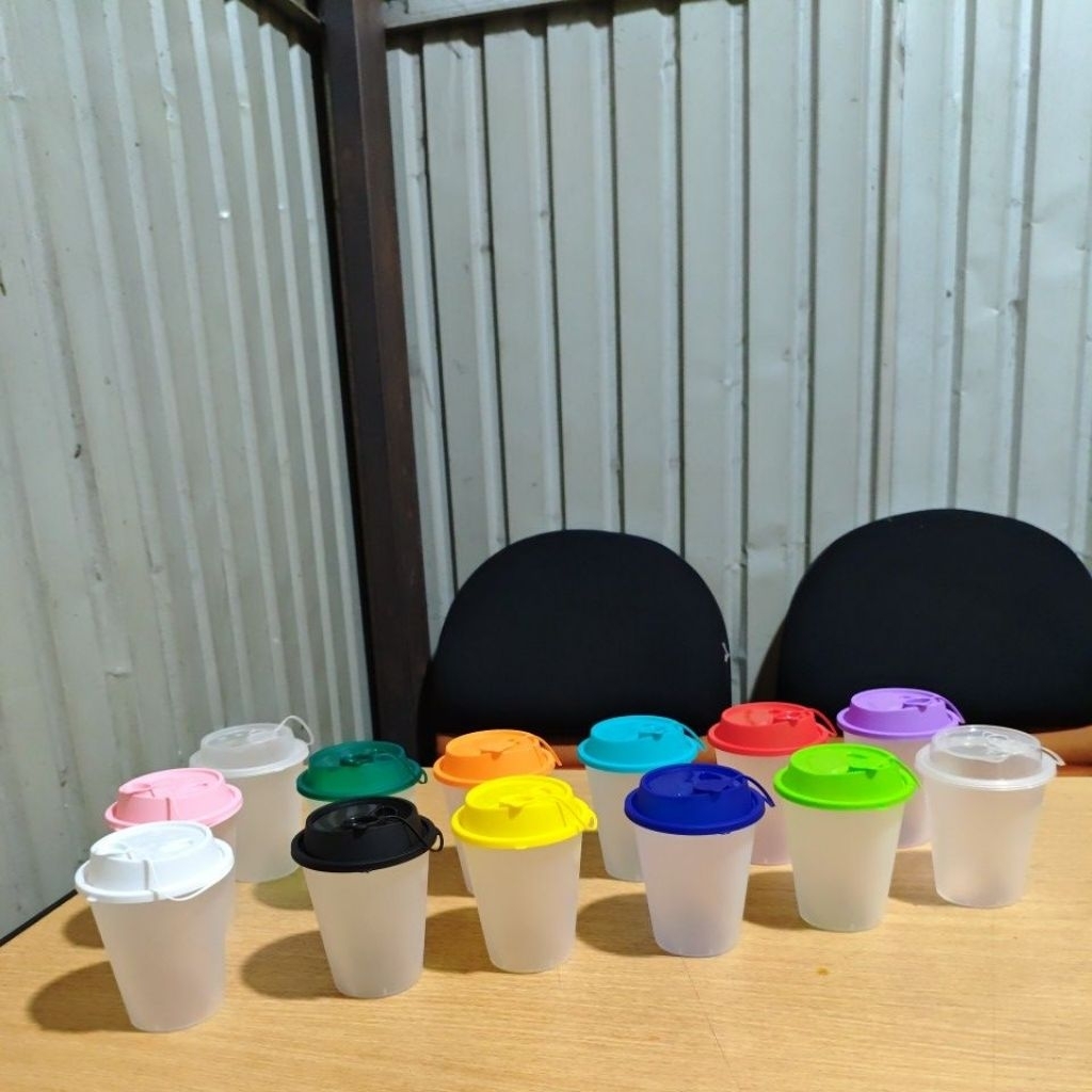 Cup 12 oz datar injection frost bening varian tutup warna sablon cup plastik