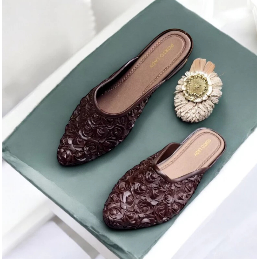 PORTO LADY ROS SANDAL FLAT PANSUS WANITA MODEL BUNGA TIMBUL SIZE 36-40 / PORTO LADY ROS Sepatu Wanit