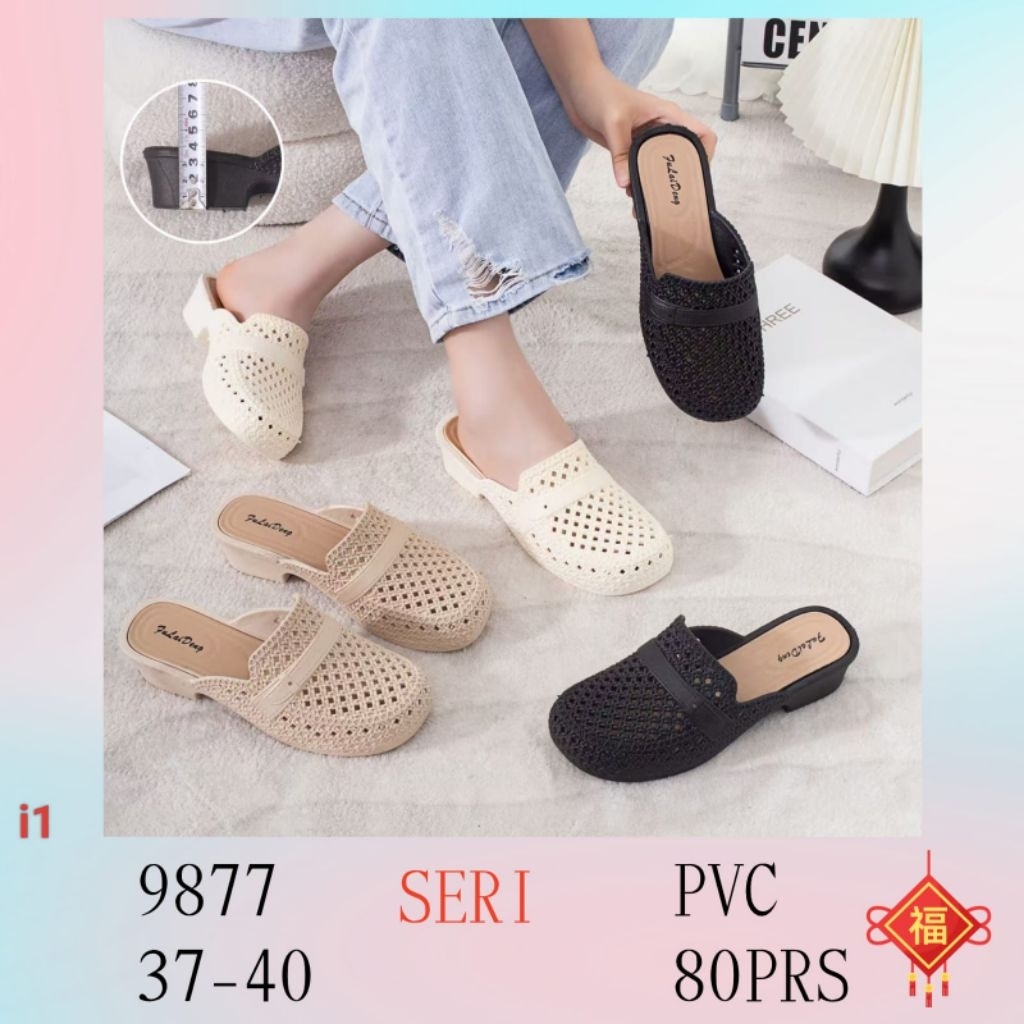 sepatu sendal wanita kekinian 9877 sendal perempuan sendal cewek model simple tinggi hak 2cm