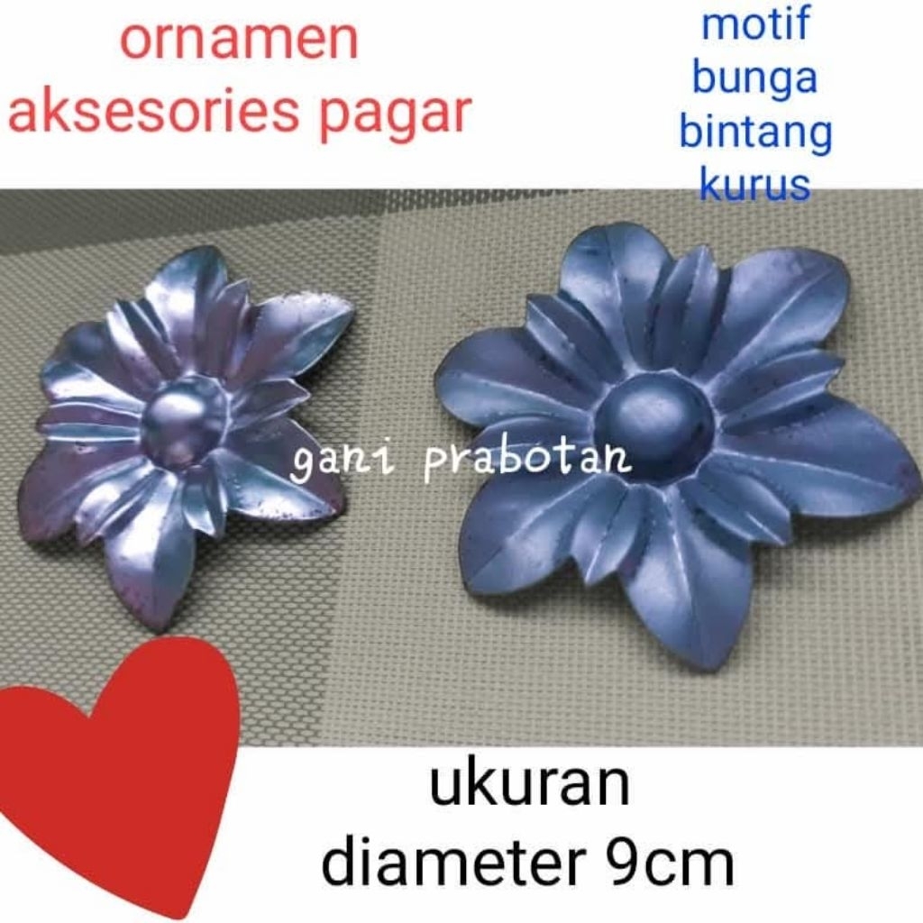 ornamen aksesoris pagar besi tempa tralis motif bunga bintang kurus.