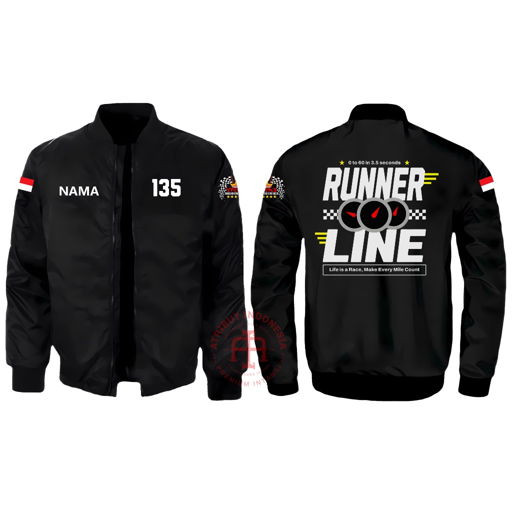Jaket Bomber Rx king 135 Runner Line Kaos Lengan Panjang Pendek Hitam Combed24s Gratis Nama