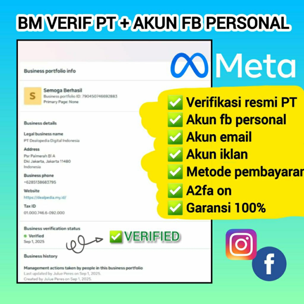 BM (BUSINESS MANAGER) VERIF RESMI PT + AKUN FACEBOOK SIAP IKLAN