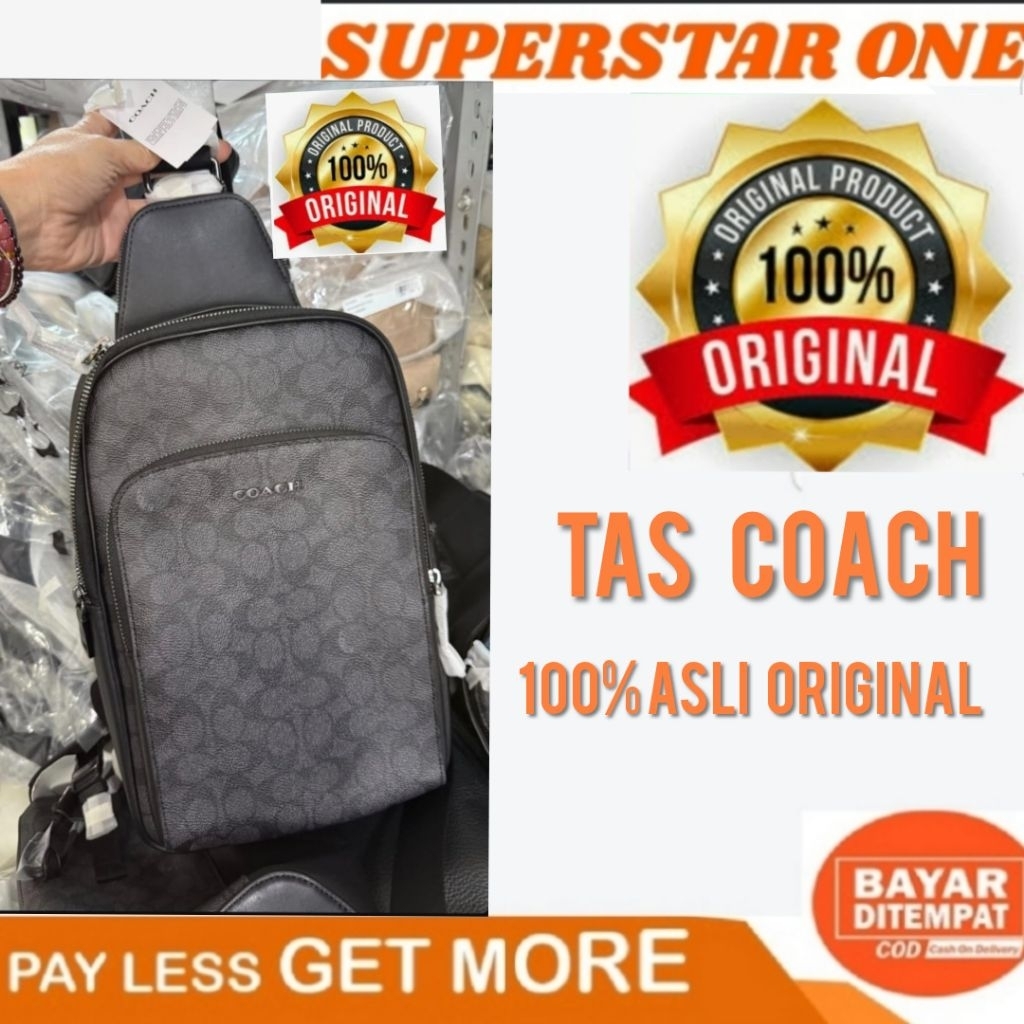 r  TAS PRIA     TAS SELEMPANG COACH 100% ASLI ORIGINAL