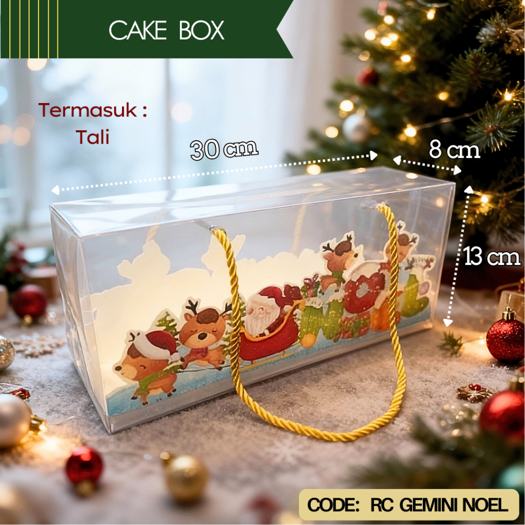 Mika Handle Box Roll Cake Christmas Packaging / Dus Tali Jinjing Hampers Kue Natal Multifungsi 30x8