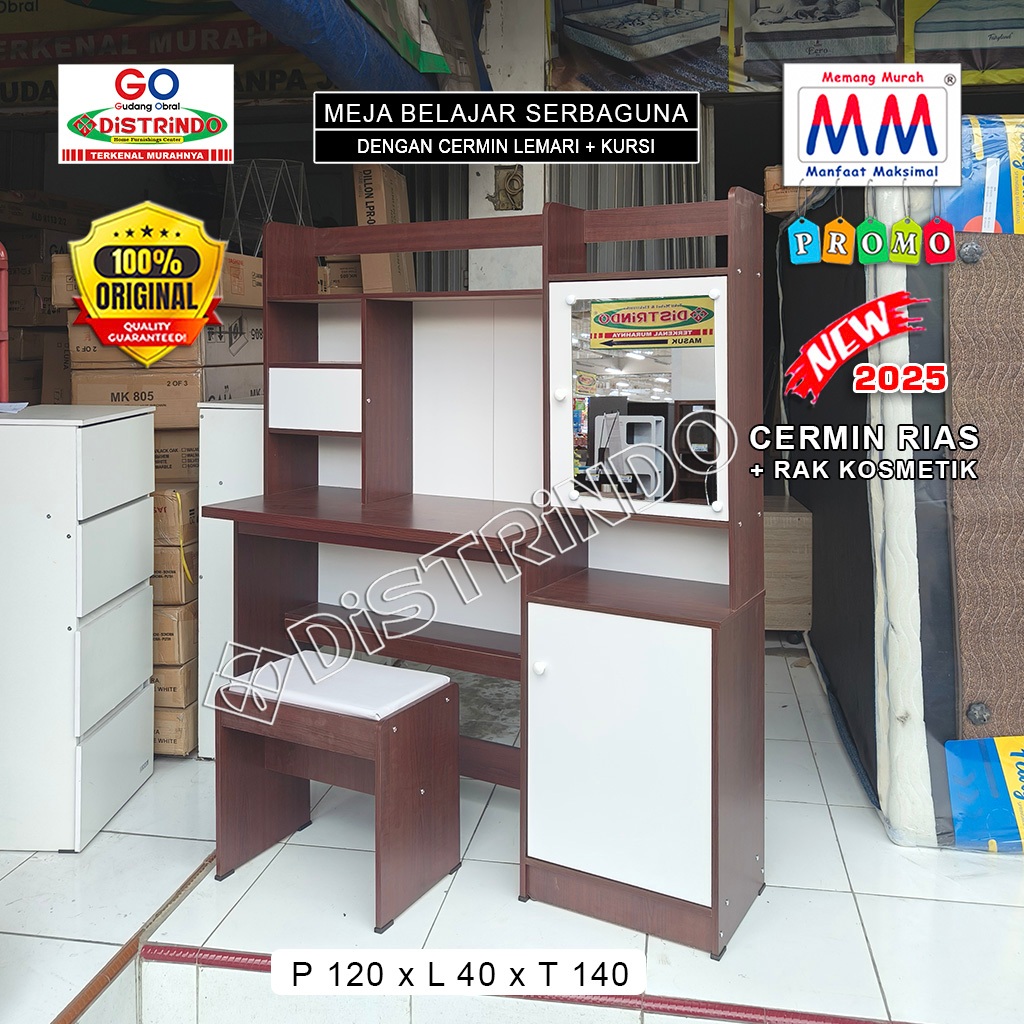 Distrindo - Meja Belajar Meja Rias Besar dengan Kursi banyak Rak + Lemari