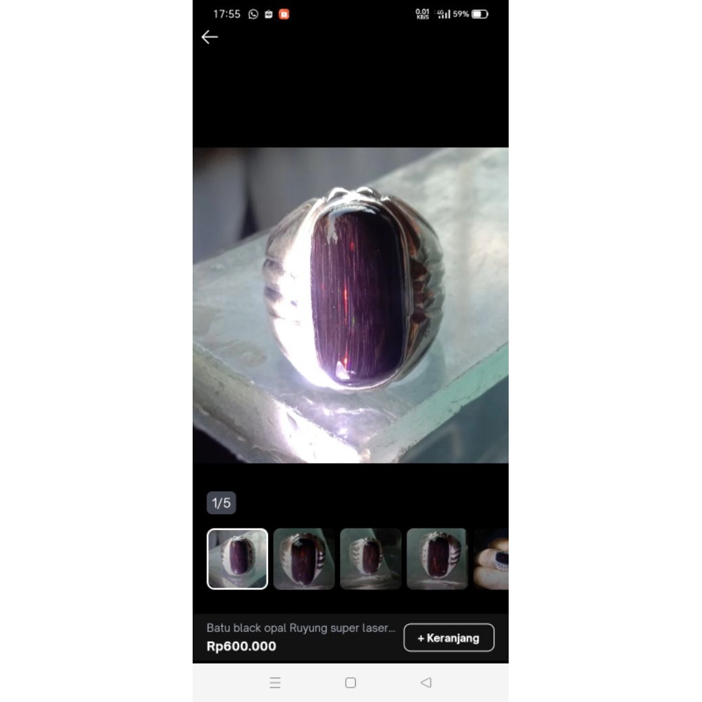 Batu Black opal sempur Ruyung laser Banten Natural ,ring Perak
