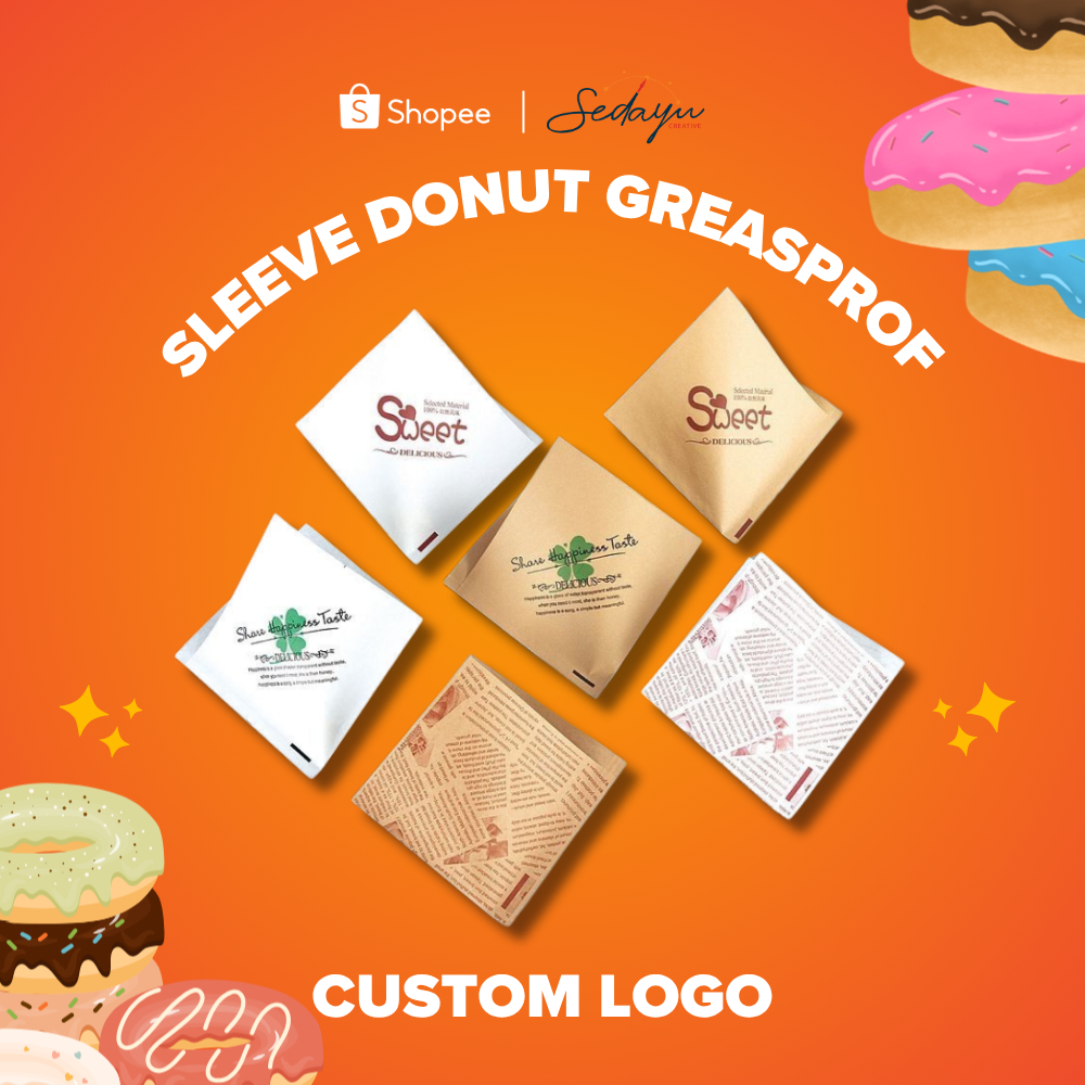 Kantong Kertas Donut + Custom Logo - Sleeve Donut Greaseproof